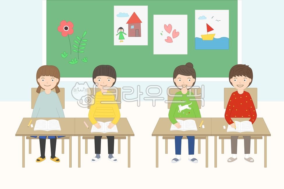 학교,신학기,입학,초등학교,초등학생,1학년,일학년,어린이,교육,학원,귀여운,책상,수업,수업시간,그림,여자아이,남자아이,꽃,교실,웃음,미소,즐거운,학교생활,people,human,child,children,kid,student,school,그래픽,일러스트레이션,graphic,illustration