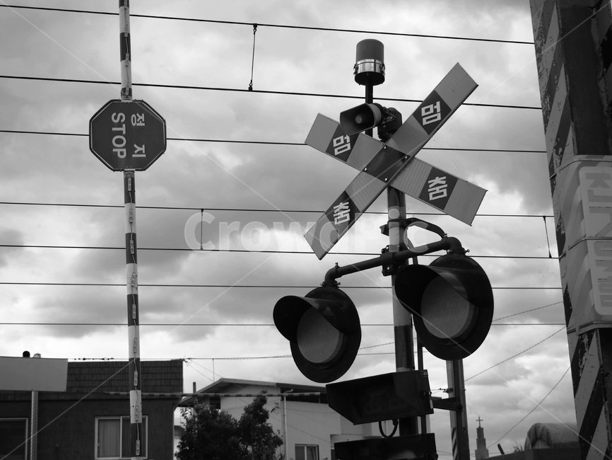 멈춤,정지,흑백,stop,기찻길표지판,표지판,기찻길,흑백,모노톤,monochrome,black and white