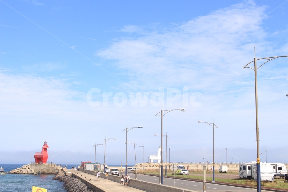 이호테우해변,바다,제주도,하늘,등대,해안,빨강색,하늘색,등대지기,도로,낮,맑음