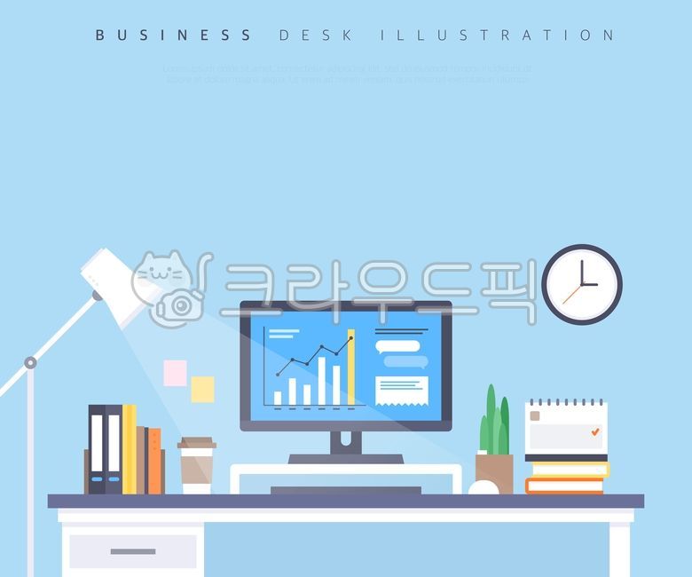 플랫,디자인,일러스트,배경,백그라운드,책상,풍경,비즈니스,재택근무,원격,책,조명,스탠드,시계,시간,그래프,차트,분석,말풍선,프레젠테이션,주식,주가,금융,커피,서류,서랍,컴퓨터,데스크톱,모니터,달력,화분,식물,가구,furniture,비즈니스,사업,business,service,work,그래픽,일러스트레이션,graphic,illustration