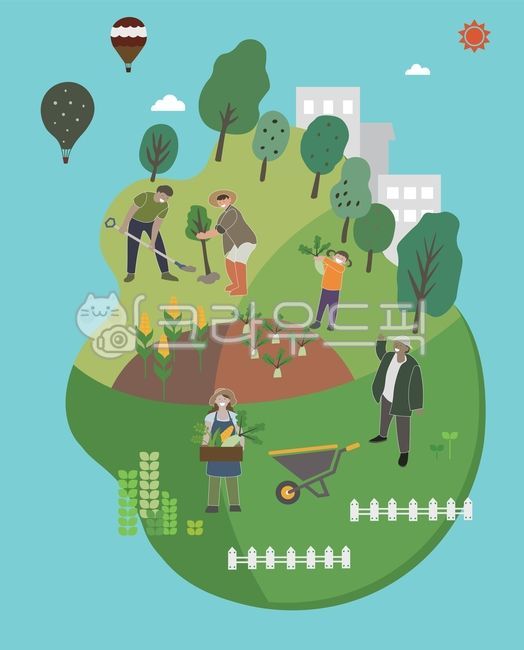 공동체,텃밭,도시농업,농업,도시농부,체험,소통,함께,청년농부,사회적,가치,참여,교류,꾸러미,정원,일러스트,벡터,가족농장,농장,도시정원,지역공동체,이음텃밭