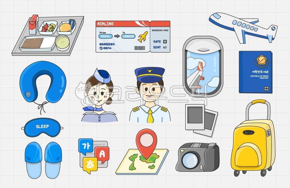 여행,여권,캐리어,비행기티켓,person,사람,기내식,비행기표,티켓,목베개,안대,슬리퍼,기내용슬리퍼,승무원,기장,비행기창문,번역,지도,세계여행,카메라,폴라로이드,즉석사진,여행가방,ticket,대한민국여권,비행기,passport,airline,travel,trip,camera,pillow,그래픽,일러스트레이션,graphic,illustration,일러스트