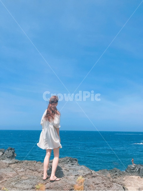 제주도,자유,바다,하늘,구름,원피스,여자