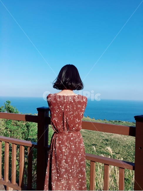 여자,뒷모습,바다,자연,풍경