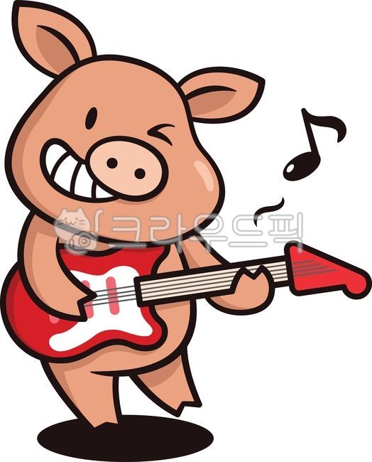 돼지,돼지캐릭터,돼지일러스트,돼지그림,음악,기타,기타리스트,리듬,악사,동물,동물음악