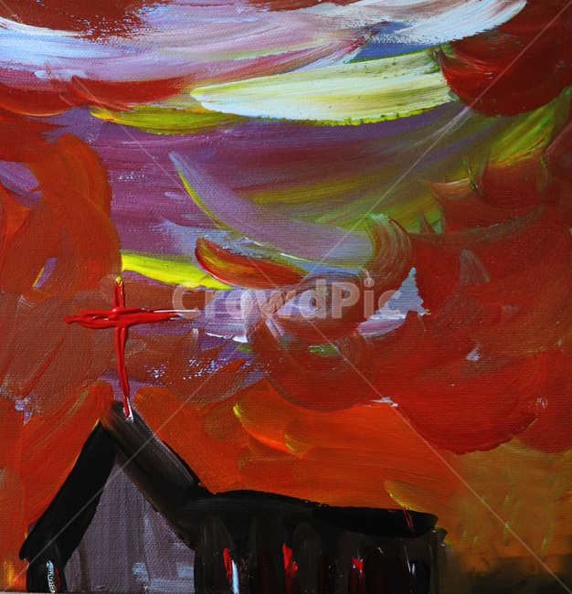 일러스트,아크릴,교회,감성,노을,예술,art