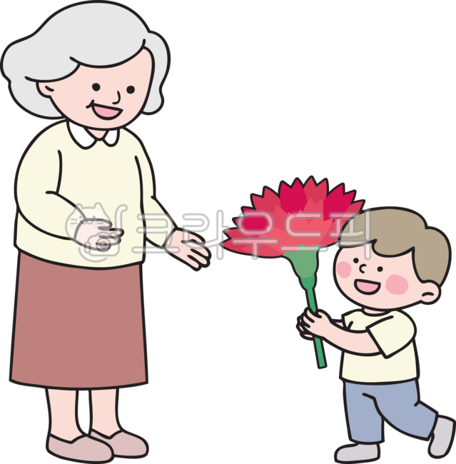 어버이날,5월,가정의달,어버이날일러스트,가족,가족일러스트,할머니,조부모님,시니어,노인,손자,대형카네이션,카네이션일러스트,꽃일러스트