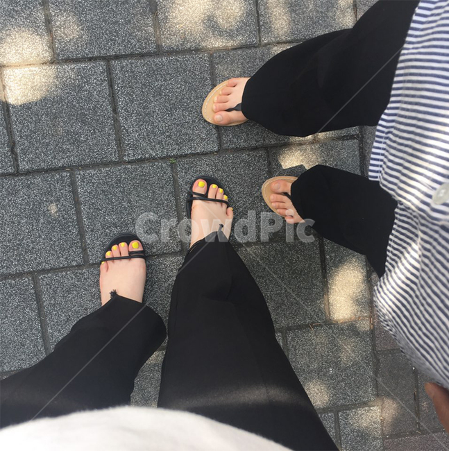 우정,발,샌들,도로,친구,자매