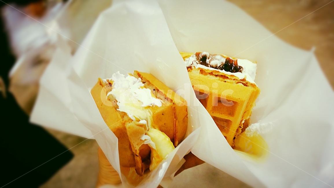와플,크림,빵,길거리,디저트