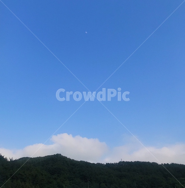 하늘,구름,달,파란,산
