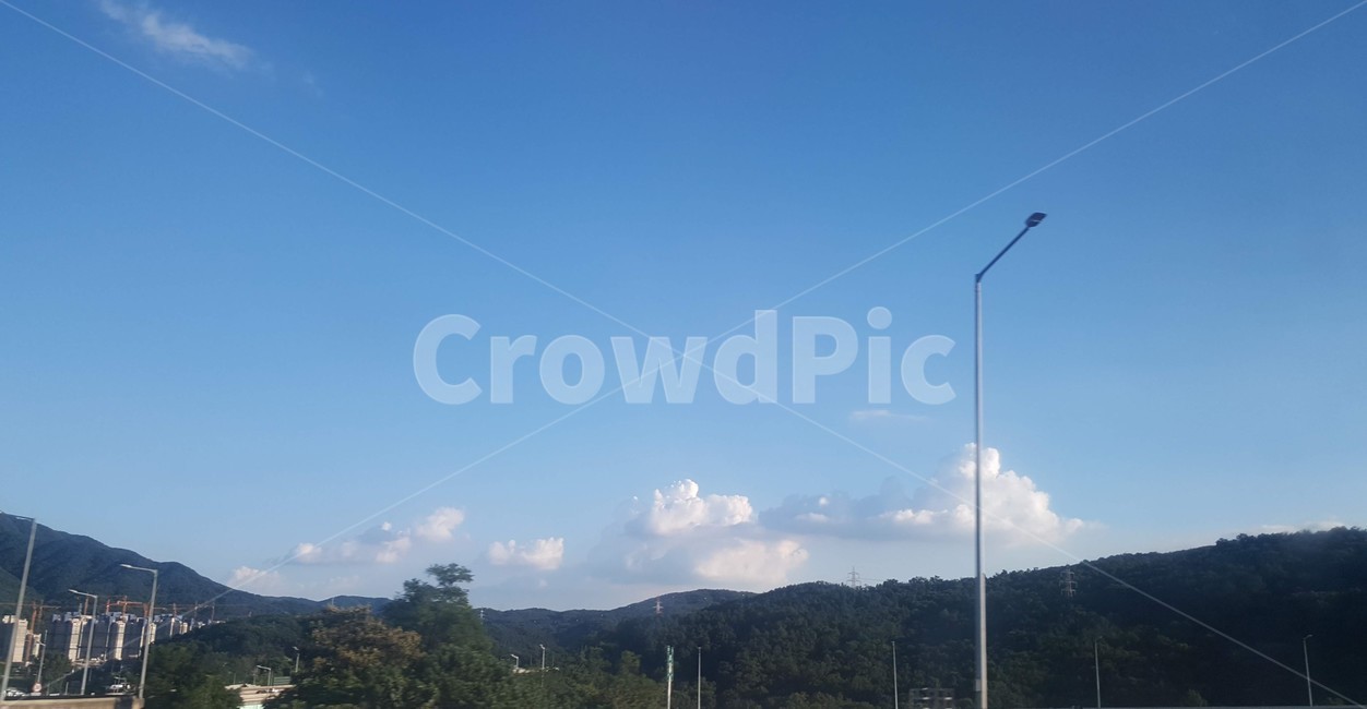 하늘,깨끗,나무,맑은날,푸른,산,날씨,고속도로