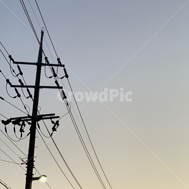 달,전선,하늘,노을,퇴근,일상,자연,야경,밤,풍경,nightscape,night,landscape,utility pole,전신주