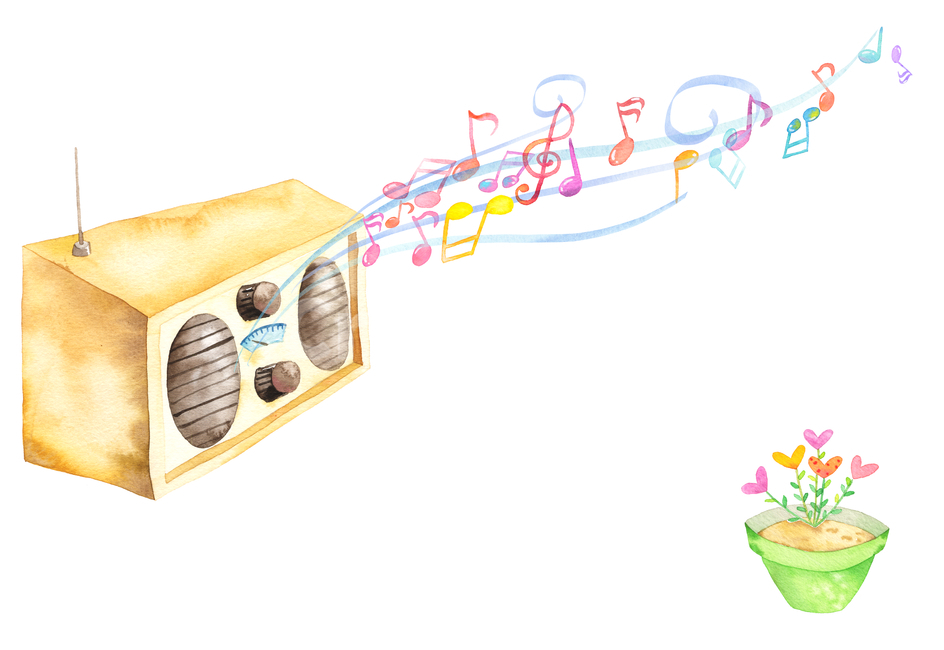 라디오,음악,꽃,봄,감성,여유,카페,여름,화분,음표,높은음자리표,리듬,music,수채화,수작업,동양화,서양화,물감,소품,사물,선물,그래픽,일러스트레이션,graphic,illustration
