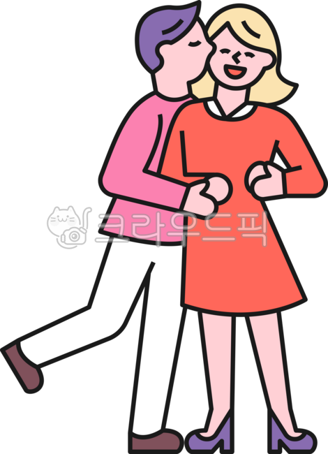 외곽선,귀여운,심플,단순한,일러스트레이션,서있다,커플,연인,데이트,사랑,남자친구,여자친구,프로포즈,로맨틱,볼뽀뽀,다정한,안아주다,뽀뽀