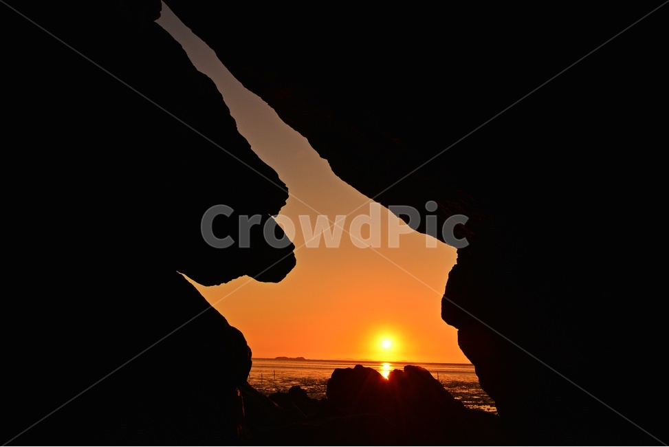 nature,자연,light,빛,flare,플레어,outdoors,옥외,영광,백수,해식동굴,바다,해안,해변,일몰,해넘이,노을,황혼
