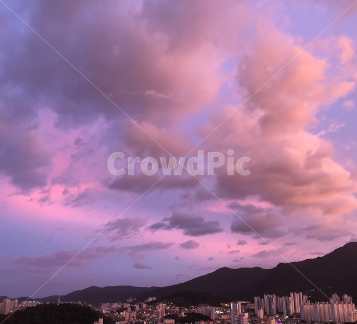하늘,배경,노을,구름,풍경,파란