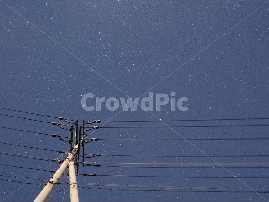 별,은하수,하늘,밤하늘,빛,전봇대,전기,전기줄,야경,밤,풍경,nightscape,night,landscape,cable,케이블