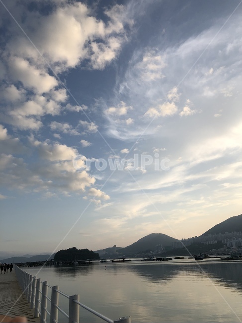 구름,바다,섬,하늘,노을,다리