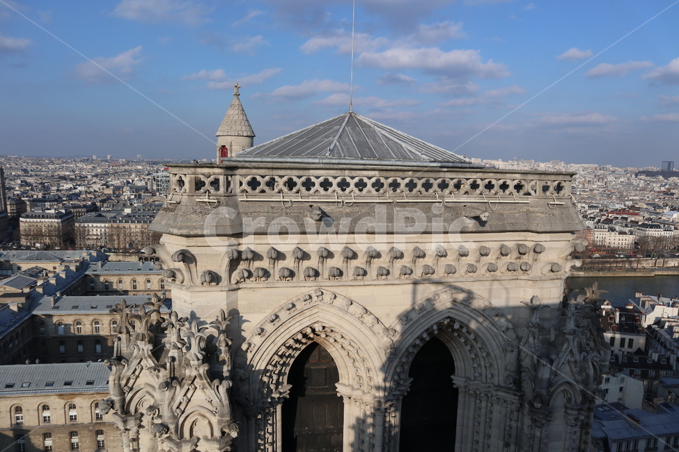fly,Notre Dame Cathedral,Paris city,belfry,The Hunchback of Notre Dame,france,Notre Dame Bell Tower,Panoramic view of Paris,Notre Dame Spire,Notre Dame de Paris