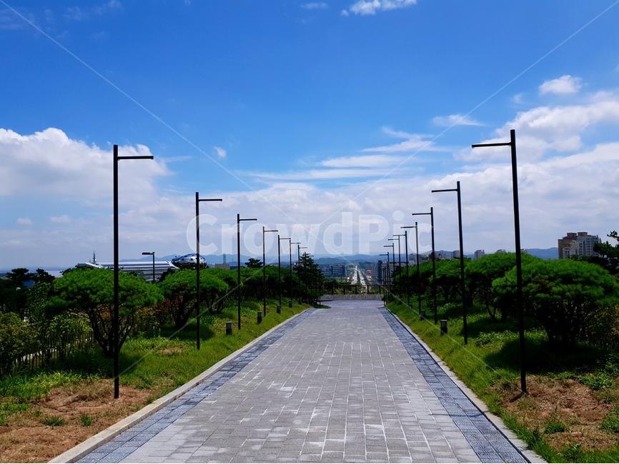 하늘,풍경,파랑,공원,여름,구름,자연,풍경,nature,landscape,path,통로,walkway,보도,road,도로,sidewalk,pavement,포장