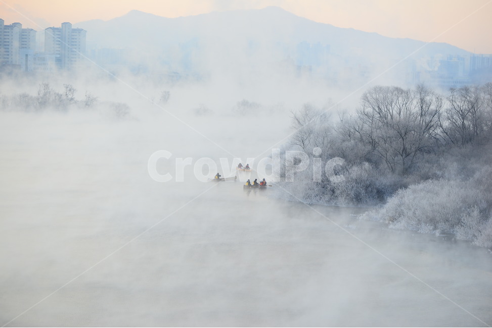 water fog,Chun Cheon,sight,tree,winter,Sunrise,commercial high school,Soyangho
