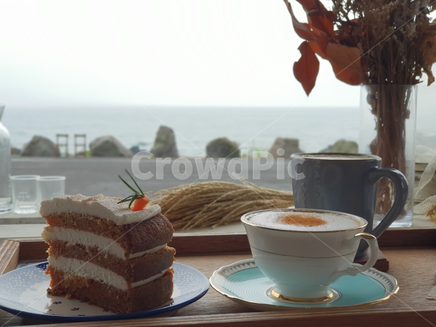 커피,바다,여름,케이크,돌,커피,카페,coffee,cafe