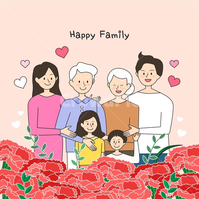 카네이션,꽃,대가족,하트,가정의날,가족,캐릭터,사람,사랑,행사,이벤트,가족,패밀리,family,기념일,축하,anniversary,congratulation,celebrate,celebration,그래픽,일러스트레이션,graphic,illustration