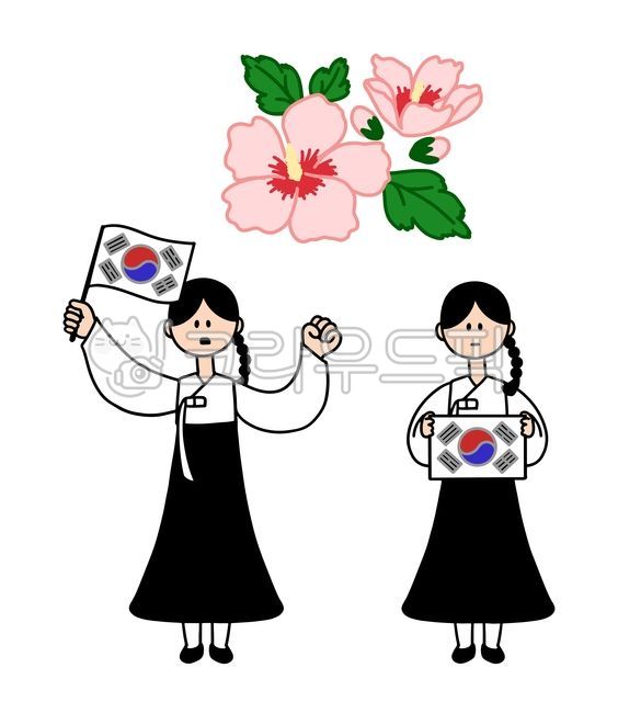 삼일절,일러스트,여자,독립운동,무궁화,무궁화꽃,태극기,한복,광복절,소녀