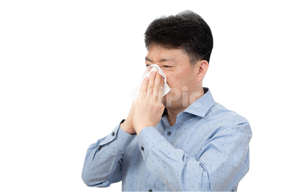 콧물,남자,휴지,비염,코막힘,남성,1인,상반신,흰색배경,누끼,하얀색배경,성인남자,아빠,한국인,일본인,중국인,아시아인,중년,40대,50대,하얀배경,중장년,건강,건강관리,의료,보건,질병,알레르기,알러지,감기,아픈,표정,컨디션,인물,고통,통증,컨디션나쁨,기침,재채기,감염,전염병,에티켓,화장지,꽃가루,집먼지,미세먼지,독감,환절기,사람,인물,인간,human,person,얼굴표정,facial expression,face,남성,남자,man,male,감정표현,기분,feeling,emotion,의료,의학,병원,medical,hospital,clinic,누끼,remove background