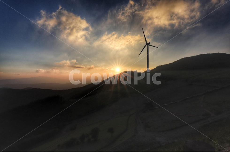 등산,노을,풍력발전기,풍력,에너지,해짐,해질녘,산,mount,windpower