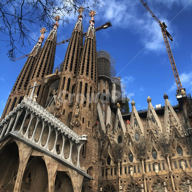 스페인,바르셀로나,가우디,카타로니아,에스파냐,랜드마크,landmark,tourist attraction,해외,외국,세계,foreign,oversea,world,세계랜드마크,해외랜드마크,외국랜드마크,world landmark,world tourist attraction,건축물,건물외관,exterior,building,structure,architecture,construction,spire,첨탑,steeple,뾰족한 탑,건물,tower,탑,construction crane,건설 크레인