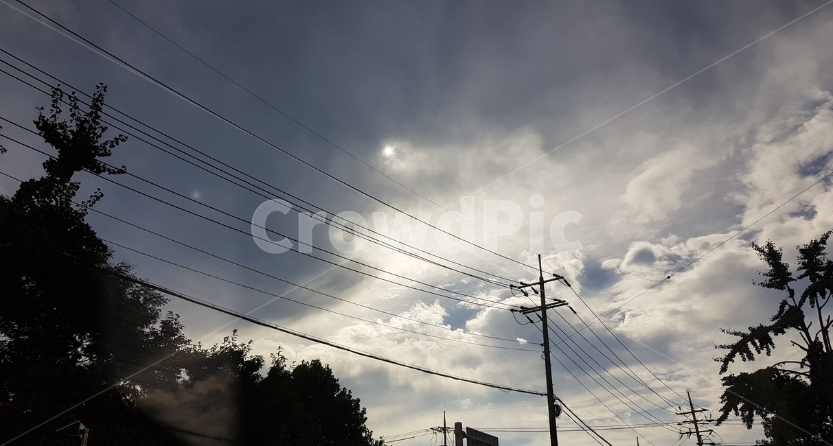 파란하늘,푸른하늘,하늘,구름,뭉게구름,nature,자연,outdoors,옥외,sky,azuresky,하얀구름,전봇대,cable,케이블
