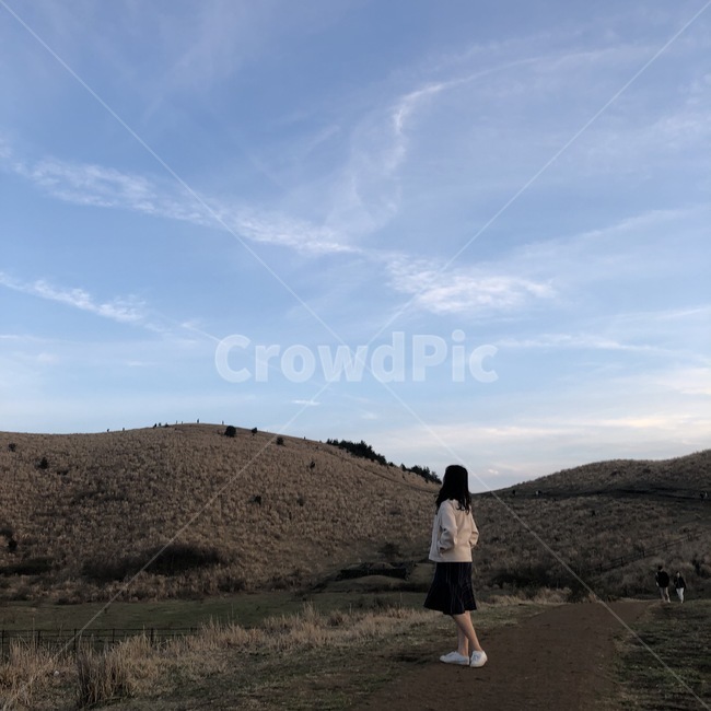 용눈이오름,제주도,사람,뒷모습,언덕,산책,하늘,들판,인간,여자,person,목초지,outdoors,가을,사람,인물,인간,human,person,여성,여자,woman,female,lady
