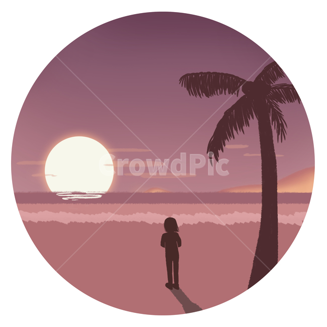 해질녘,해변,노을,소녀,바닷가,sunset,beach,sundown,girl,ocean,일러스트,illust,여행,휴가,traveling,vacation,trip,그래픽,일러스트레이션,graphic,illustration