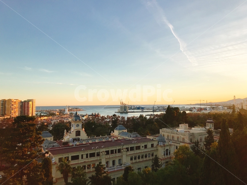 outdoors,옥외,nature,자연,landscape,경치,scenery,풍경,aerialview,조감도,sunset,노을,spain,말라가,malaga,알카사바,히브랄파로성