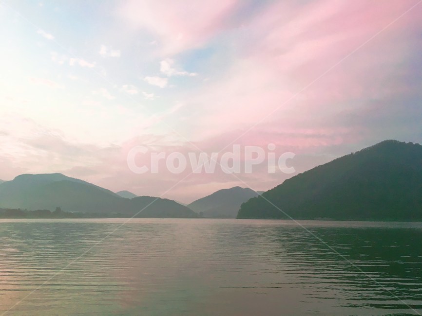 water,물,nature,자연,outdoors,옥외,저수지,낚시,핑크,분홍,노을,해질녘
