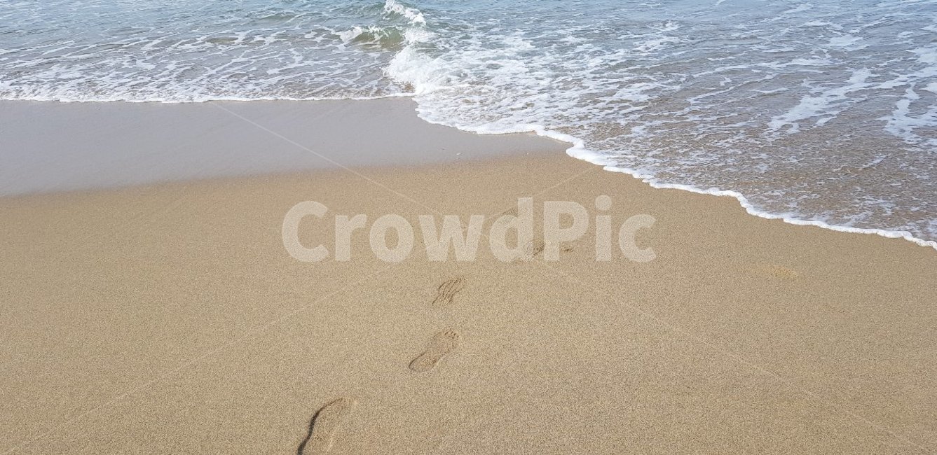 발자국,파도,바다,모래,자연,해변,바다,beach,sea