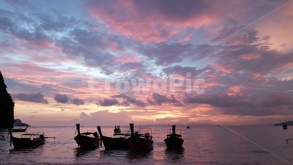 cloud,boat,석양,라일레이,beach,sunset,해변,구름,선박,보트