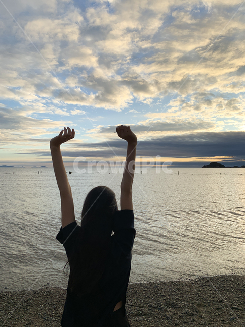 기지개,nature,자연,바다,구름,맑은날씨,바닷바람,사람,인물,인간,human,person,여성,여자,woman,female,lady
