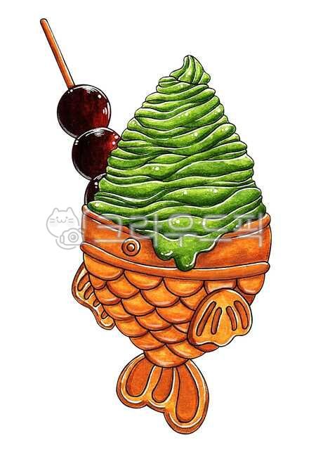 녹차,아이스크림,붕어빵,녹차아이스크림,디저트,달콤한,간식,후식,여름,시원한,일러스트,일러스트레이션,illustration