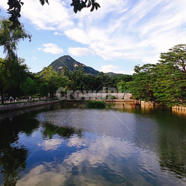 한국,서울,경복궁,향원정,호수,전통