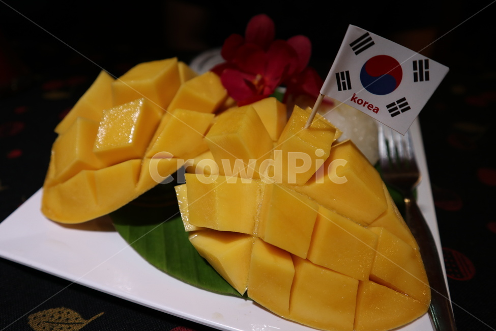 망고,과일,잘라진망고,데코망고,노란색과일,옐로우,태극기