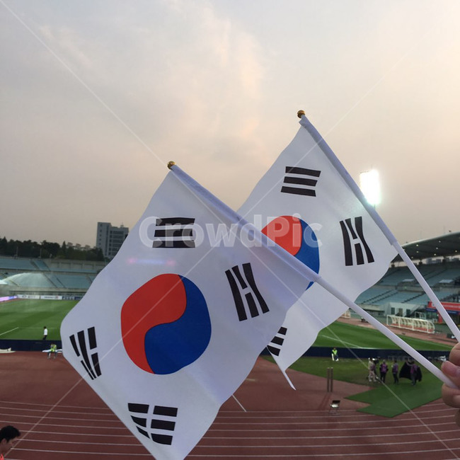 태극기,축구경기장,응원,축구,하늘