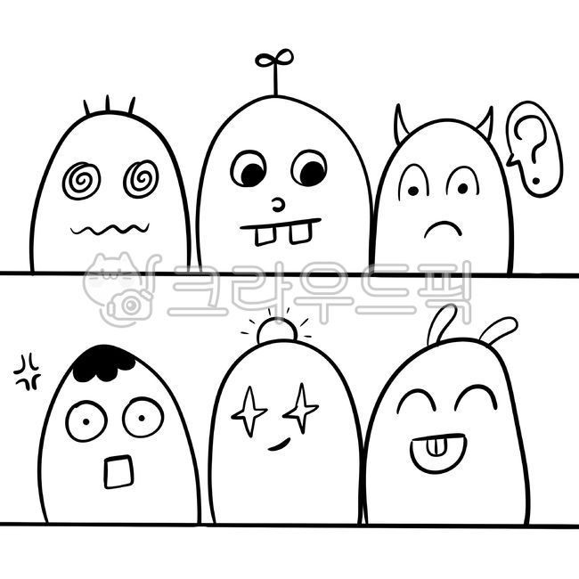 expression,hand drawing,simple,cute,monster,character,monochrome,illustration,question mark,emoticon,laugh