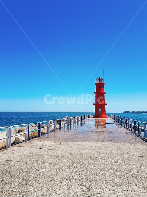 강릉,하늘,등대,파란색,바다,lighthouse,빨강,등대,lighthouse