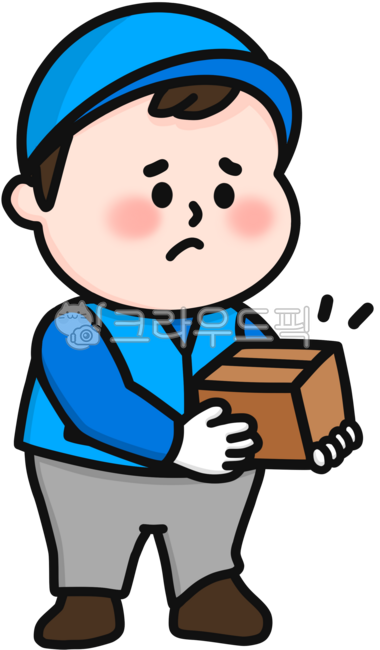 택배기사,배송기사,운송기사,선물상자,택배,배달기사,파란조끼,파란모자,파란,귀여운,아기자기한,택배기사캐릭터,선물배송,걱정,슬픈,울상