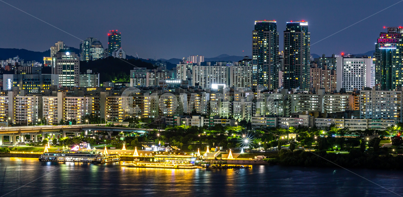 night view,city,reflecting,scenery,building,Han River,automobile,cloud,car,road,Mapo,lights,sky,night,lighting,trajectory,transportation,sunset,Mapo Bridge,bridge,evening,glow,landscape