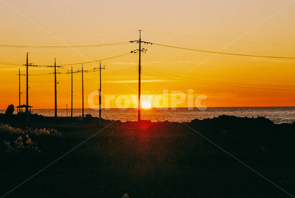 자연,바다,노을,제주도노을,쓸쓸함,전봇대,고요한,감성,붉은하늘,아름다운,sunset,고독함