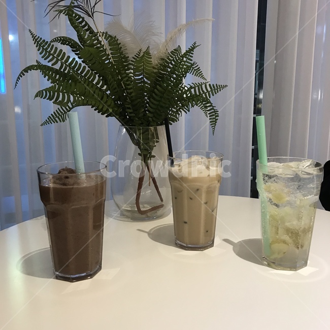 청포도에이드,초코스무디,밀크티,테이블,카페,식물,마실것,drink