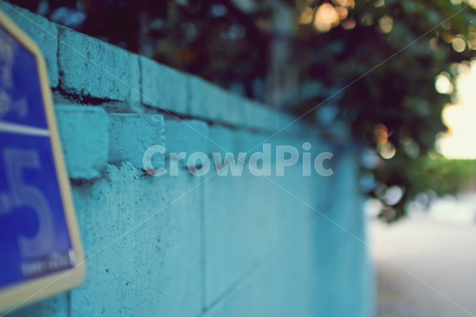 town,color,late afternoon,sign,back street,blue wall,Emotional photo,Outfocusing,afternoon,blue,milestone,old road,autumn,brick,wall,close,fence,vine,secluded